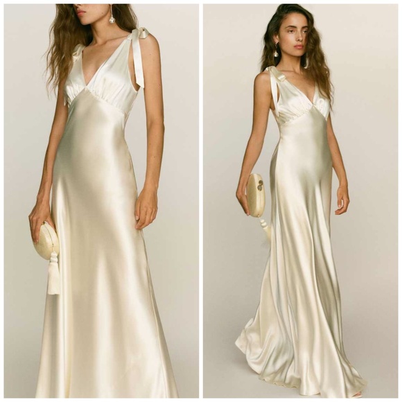 Reformation Pernille Ivory Silk Dress White Wedding Tie Sleeve SMALL - with tag - Picture 1 of 14